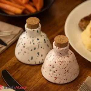 فروش عمده نمکدان جفتی خالدار درب چوب پنبه