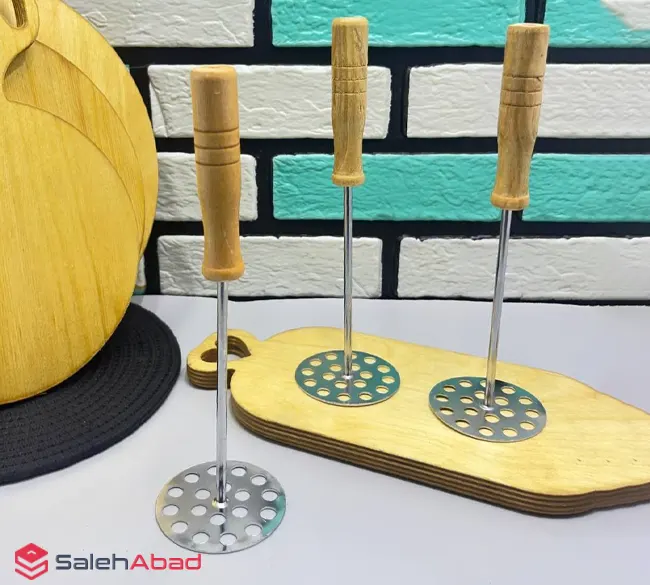 فروش عمده پوره کن استیل دسته چوبی