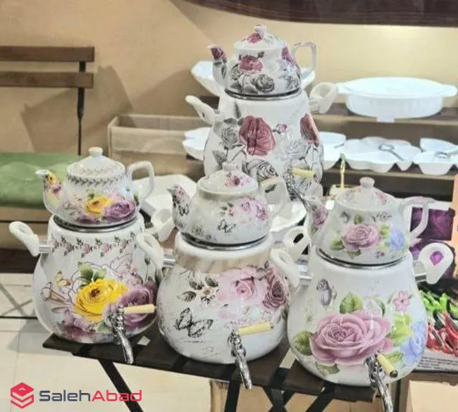 فروش عمده ست کتری قوری شیردار طرح گلدار
