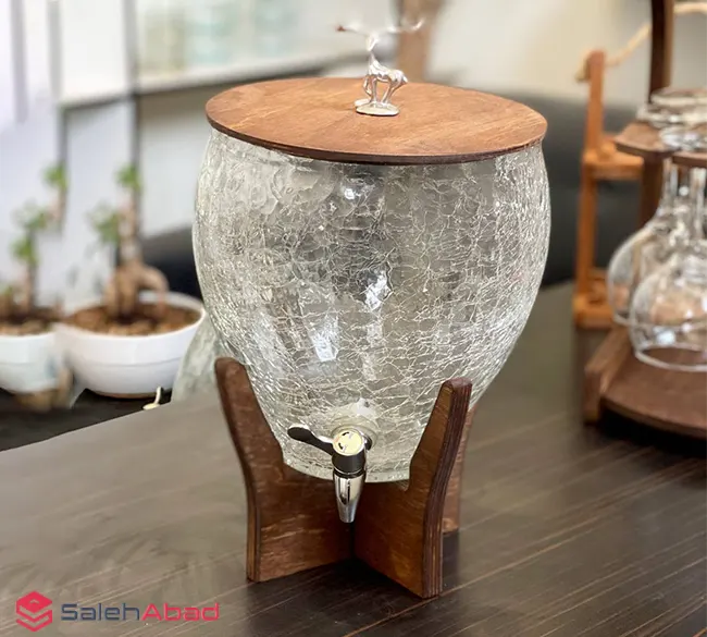 فروش عمده کلمن شیشه آبگز پایه چوبی طرح گوزن