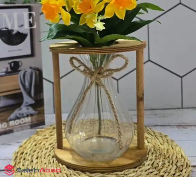 فروش عمده گلدان شیشه ای با استند چوبی