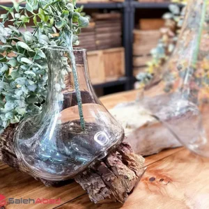 فروش عمده گلدان شیشه ای دفرمه پایه چوبی