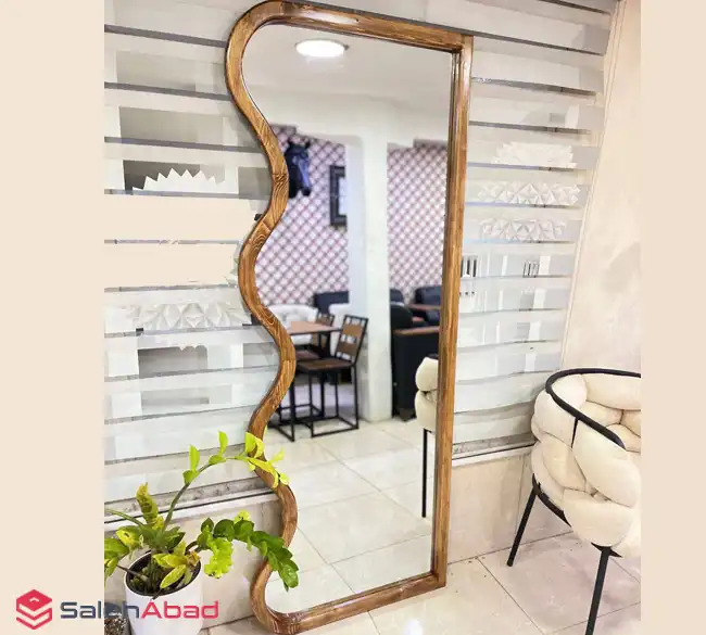 فروش عمده آینه قدی چوبی دفرمه مدل موج