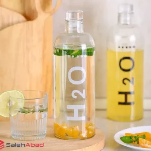 فروش عمده بطری آب شیشه ای طرح H2O