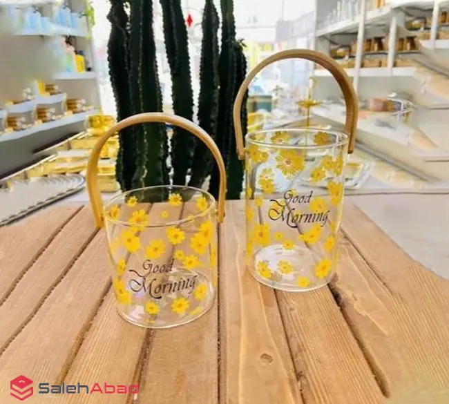 فروش عمده یخدان پیرکس دسته چوبی گلدار