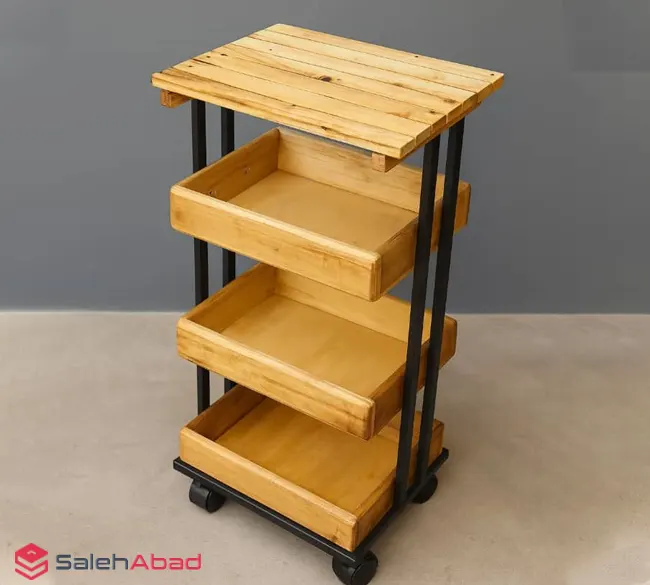 فروش عمده جا پیازی چوبی چرخدار 3 طبقه