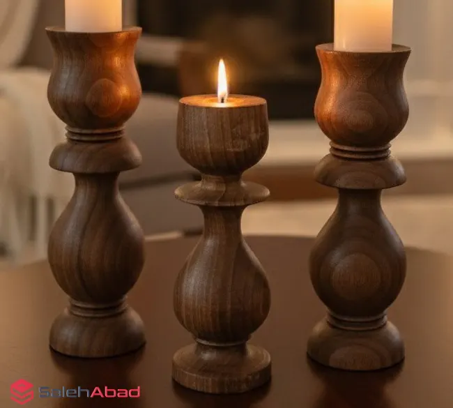 فروش عمده ست جاشمعی چوب گردو 3 عددی