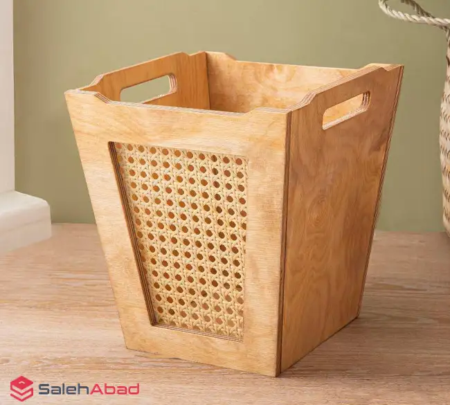 فروش عمده سطل زباله چوبی طرح حصیری