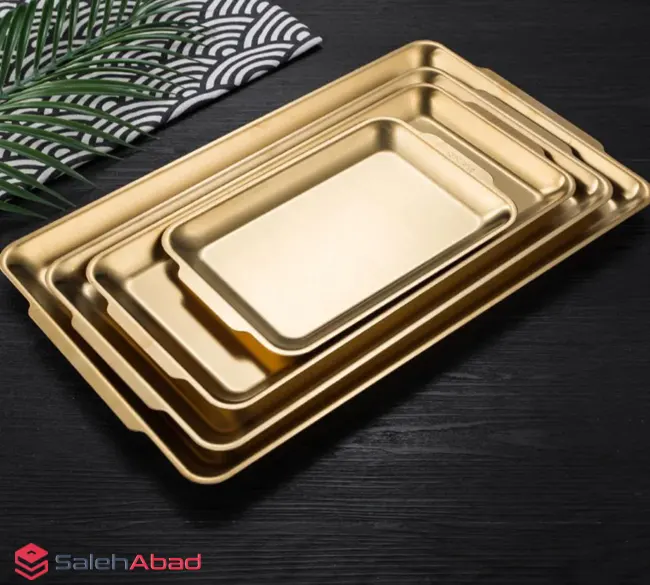 فروش عمده سینی استیل مستطیل طلایی