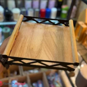 فروش عمده سینی چوبی دور فلزی مربعی