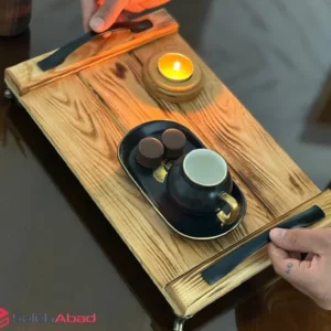 فروش عمده سینی چوبی مستطیل دسته فلزی