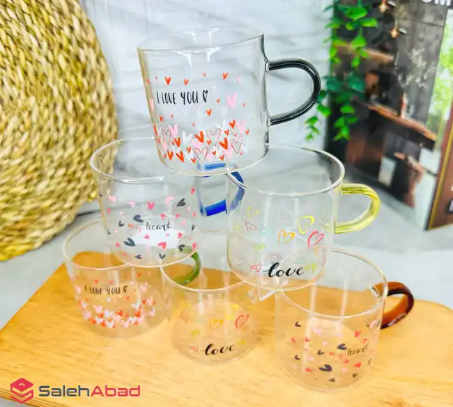 فروش عمده فنجان قهوه پیرکس قلبی رنگی