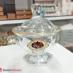 فروش عمده قندان شیشه ای پایه دار گل رز