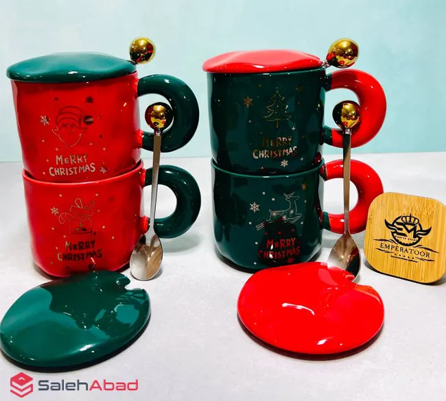 فروش عمده ماگ سرامیکی قاشق دار طرح کریسمسی