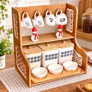 استند روکابینتی دو طبقه چوبی مشبک