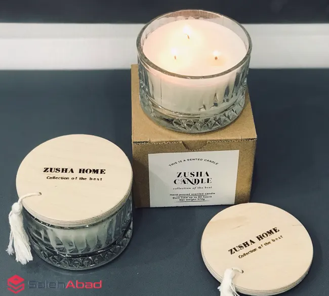 فروش عمده شمع معطر شیشه ای درب چوبی زوشا