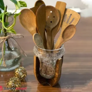 فروش عمده جا قاشقی شیشه ترک پایه چوبی