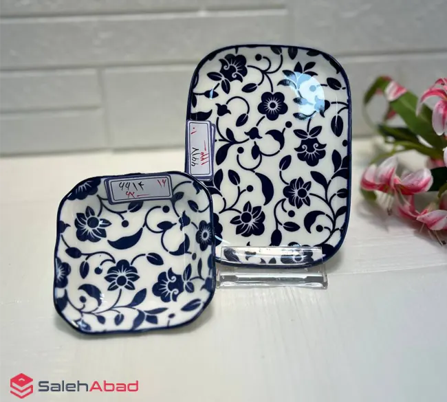 فروش عمده ظرف سرو سرامیکی طرح گل آبی