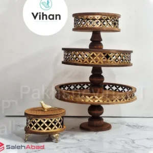 فروش عمده ست پذیرایی چوبی دور فلزی 4 تکه
