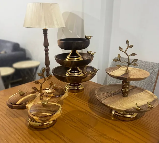 فروش عمده ظروف پذیرایی چوبی طرح گنجشک