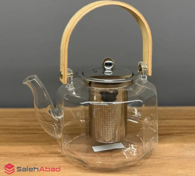 فروش عمده قوری پیرکس 6 ضلعی دسته بامبو