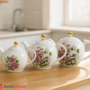 فروش عمده قوری چینی گلدار تقدیس 3 سایز