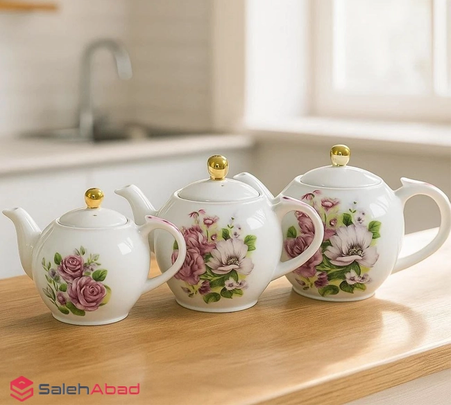 فروش عمده قوری چینی گلدار تقدیس 3 سایز