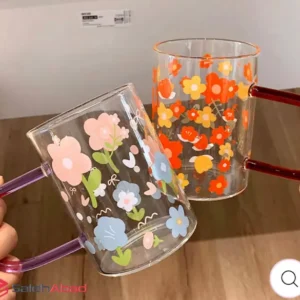 فروش عمده ماگ پیرکس گلدار دسته رنگی