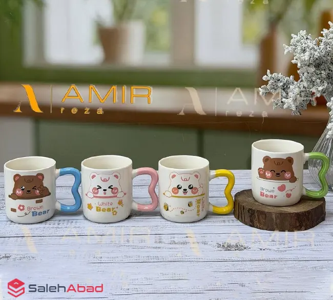 فروش عمده ماگ سرامیکی دسته قلبی طرح خرس