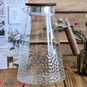 فروش عمده پارچ آب پیرکس دسته چوبی برفی