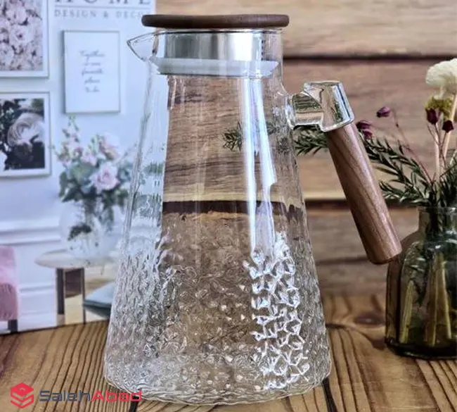 فروش عمده پارچ آب پیرکس دسته چوبی برفی