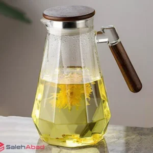 فروش عمده پارچ پیرکس دسته چوبی چند ضلعی
