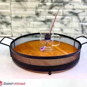 فروش عمده سینی فلزی کف چوبی مدل گرد