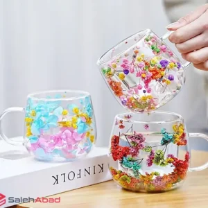 فروش عمده لیوان دوجداره پیرکس گلدار