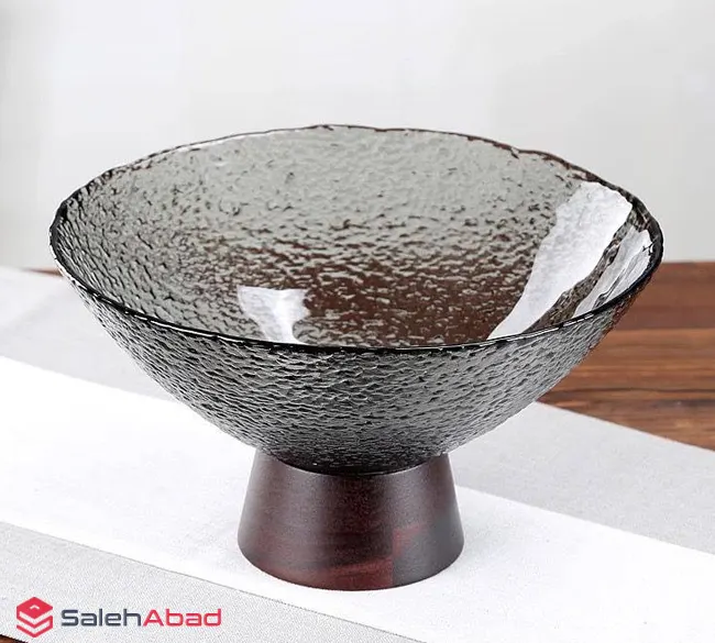 فروش عمده میوه خوری بلور دودی پایه چوبی