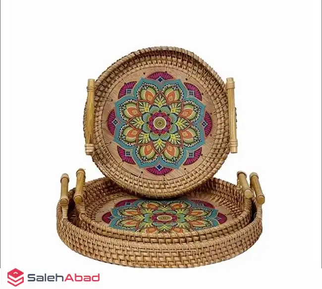 فروش عمده سینی حصیری گرد کف صدفی