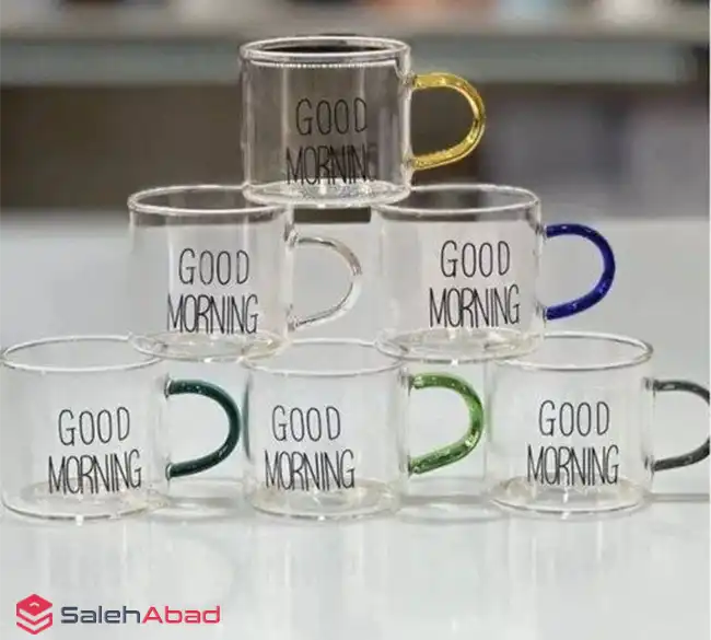 فروش عمده نیم لیوان پیرکس Good Morning دسته رنگی