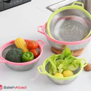 فروش عمده آبکش استیل گرد دسته رنگی