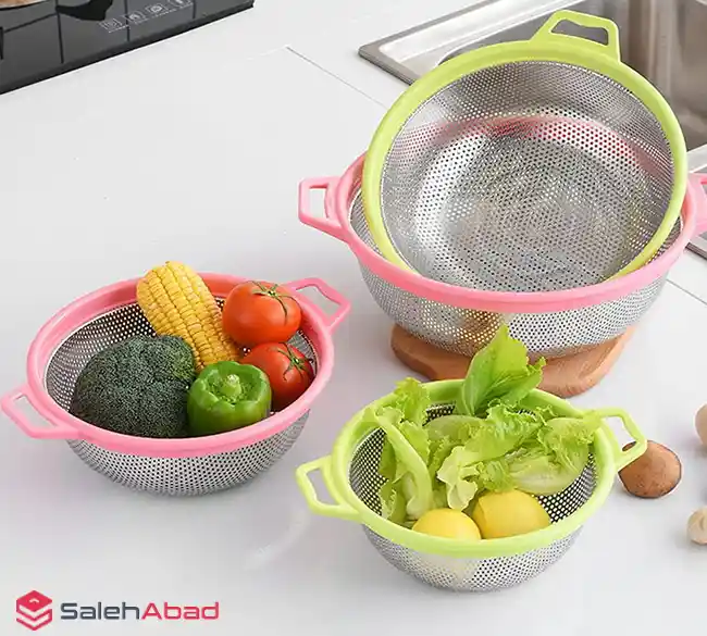 فروش عمده آبکش استیل گرد دسته رنگی