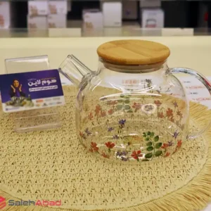 فروش عمده قوری پیرکس گلدار درب بامبو