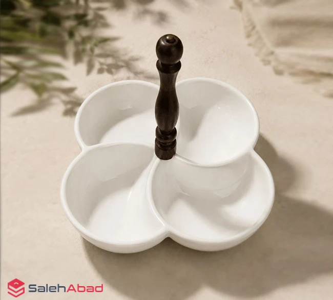فروش عمده اردو خوری سرامیکی 4 خانه دسته چوبی