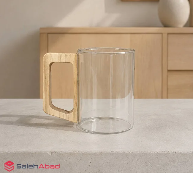 فروش عمده ماگ پیرکس استوانه دسته چوبی