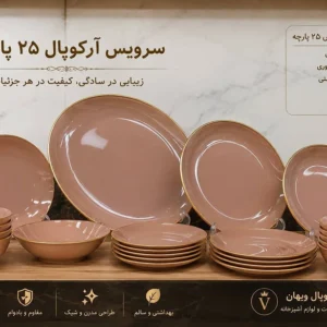 سرویس آرکو پیرکس ۲۵ پارچه صورتی لب طلا