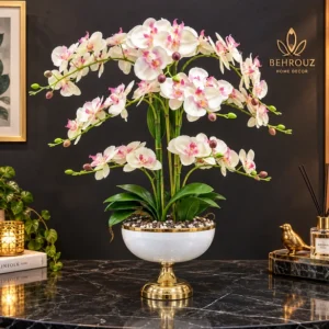 گلدان گل ارکیده مصنوعی پایه‌ دار