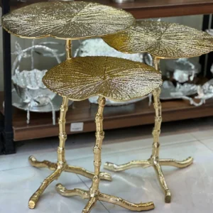 میز عسلی آلومینیومی ۳ سایز طرح برگ پهن مرداب