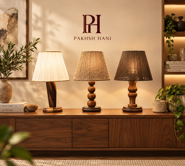 فروش عمده آباژور رومیزی پایه چوبی کنفی